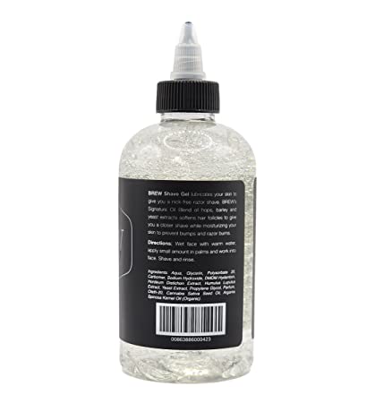 Beard Shave Gel by BREW Grooming - Clear Gel for Perfect Edging & Smooth Shaving - Made With Hops, Barley, Yeast Oil - Reduces Razor Irritation, Cuts & Nicks - Moisturizes, Cleans, Softens - 8 fl oz