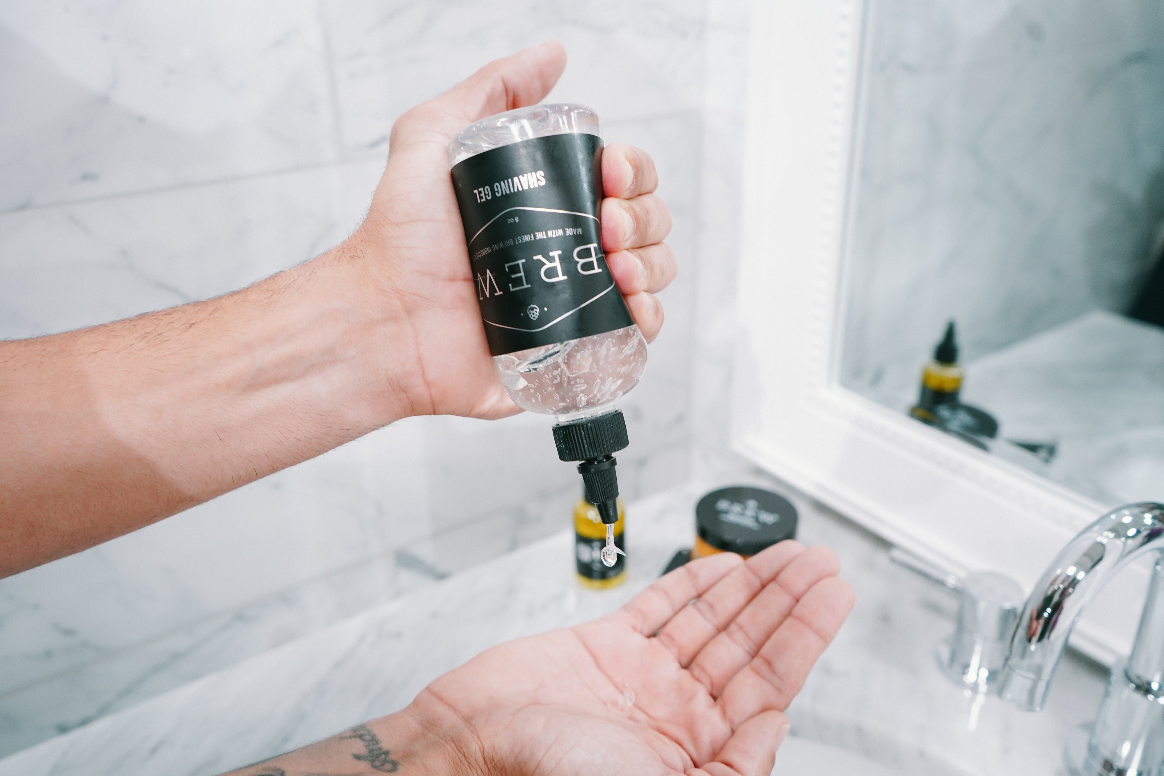 Beard Shave Gel by BREW Grooming - Clear Gel for Perfect Edging & Smooth Shaving - Made With Hops, Barley, Yeast Oil - Reduces Razor Irritation, Cuts & Nicks - Moisturizes, Cleans, Softens - 8 fl oz