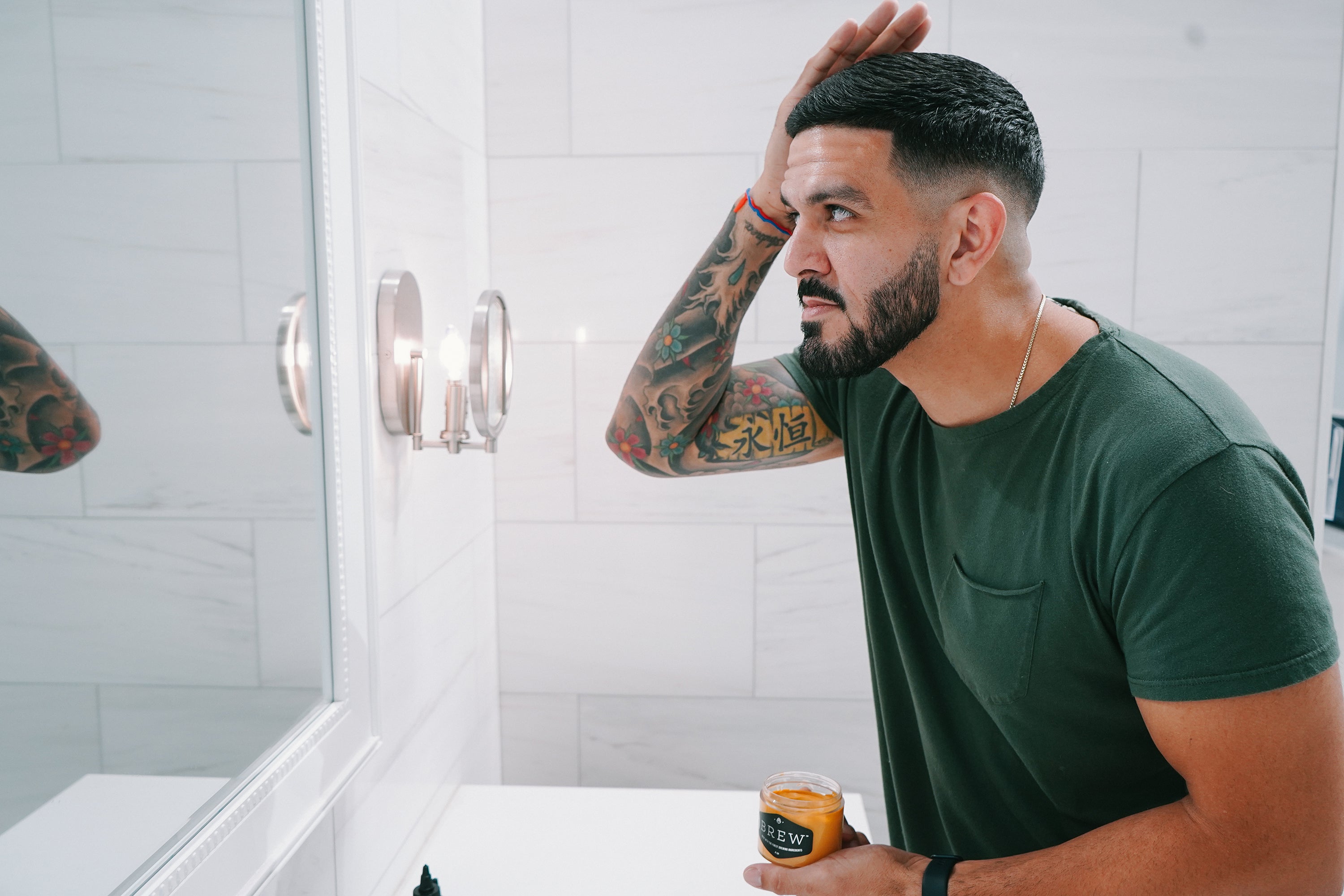 Hair Styling Clay for Men - Matte Strong Hold Molding Pomade for Beard and Hair - Natural Ingredients Barley, Hops, Yeast - Paraben Free - Water Based for Smooth Finish - BREW Grooming - 4 oz